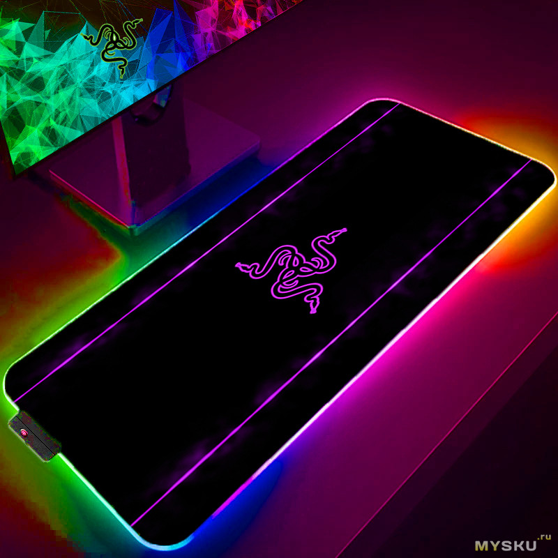 Ковер для мышки с шикарной RGB подсветкой и логотипом Razer 900х400мм за 1673 руб