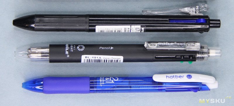 Мультиобзор: Пишущие инструменты для работы, учёбы или экстрима. Часть 2, многофункциональная бюджетная (Hatber 2+1, Baile 6in1, M&G 3+1 multifunction pens)