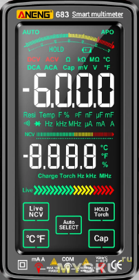 Смарт мультиметр ANENG 683, сенсорный экран, литиевый аккумулятор, авторежим.
