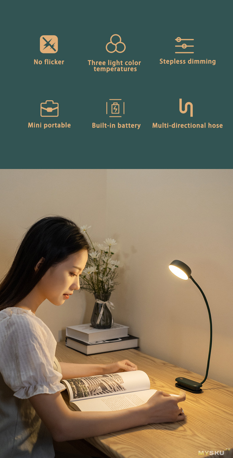 Портативная светодиодная настольная лампа (ночник), работающая от аккумулятора (615р)
