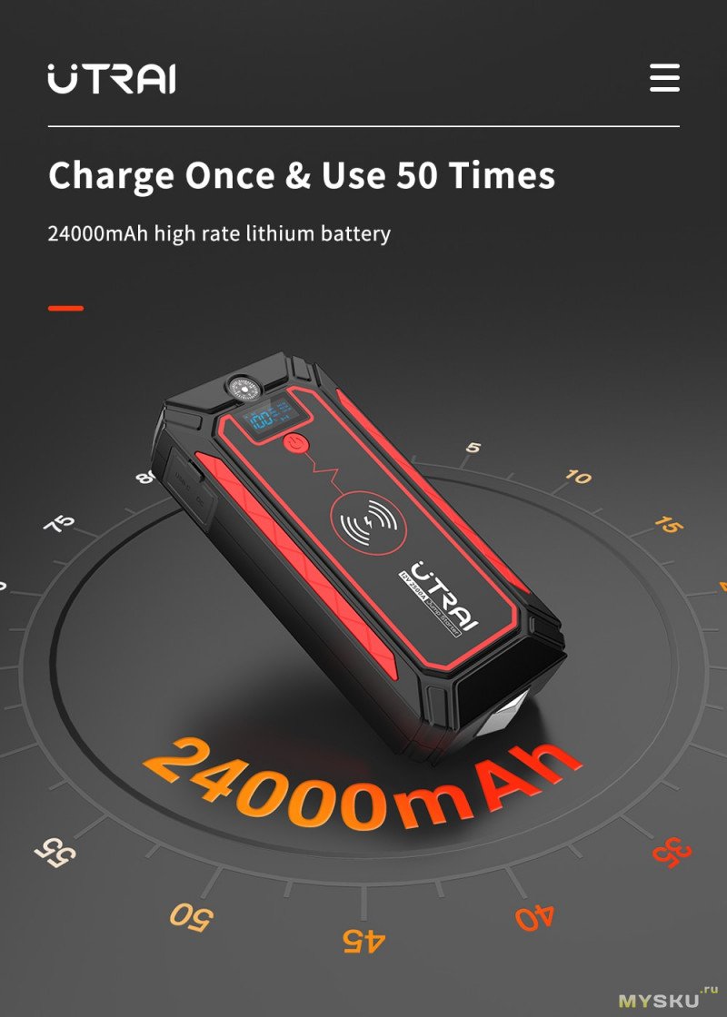 Пусковое устройство для автомобиля UTRAI 2500A Jump Starter за 4 728,07  руб. 11.11