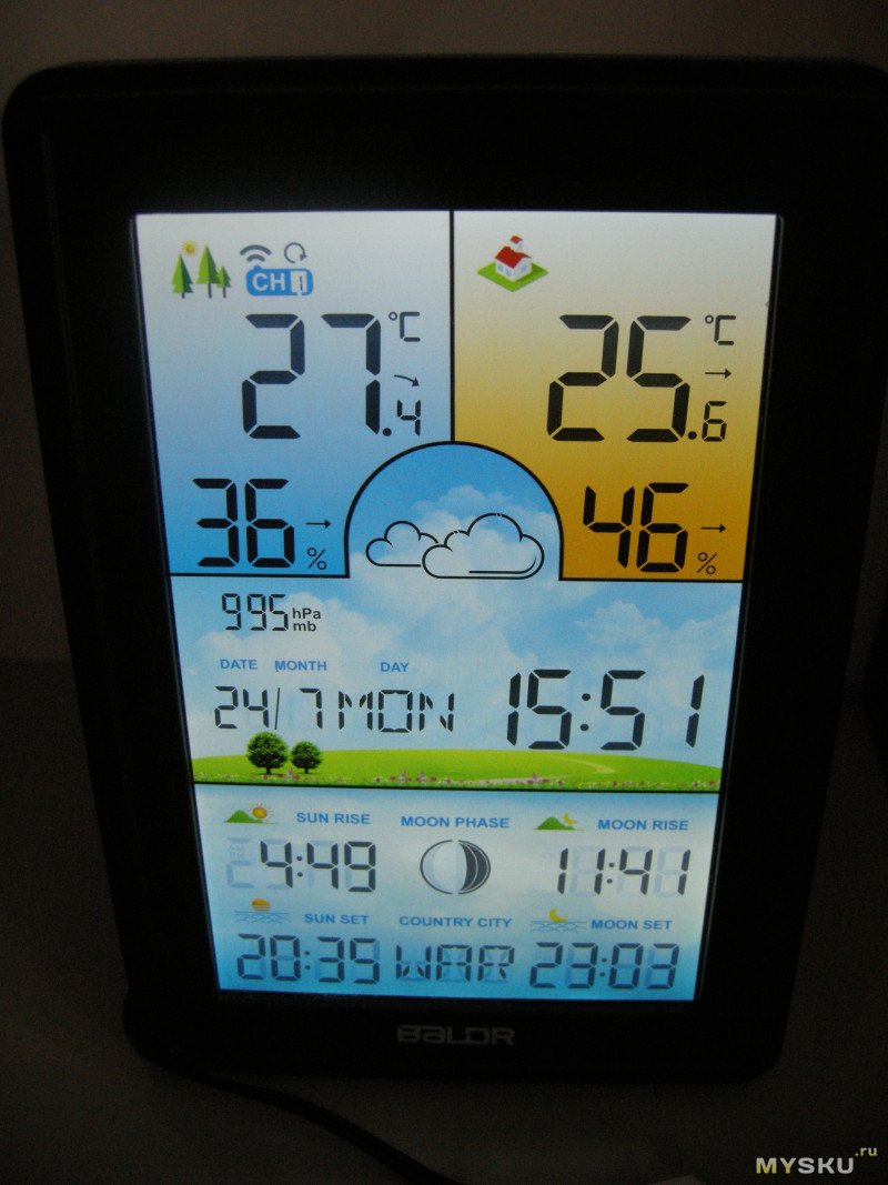 Беспроводная метеостанция, цифровой термометр, гигрометр, с Лунной фазой и барометром для дома и улицы