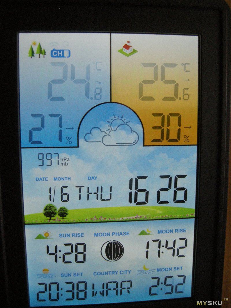 Беспроводная метеостанция, цифровой термометр, гигрометр, с Лунной фазой и барометром для дома и улицы